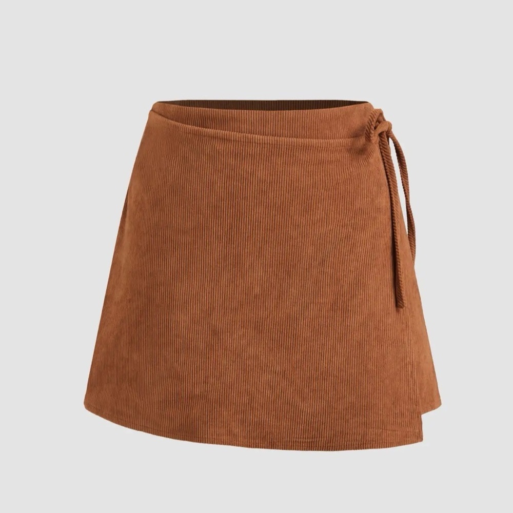 Cider CORDUROY MID RISE SOLID KNOTTED MINI SKIRT AB6-XS-19 - Picture 4 of 10
